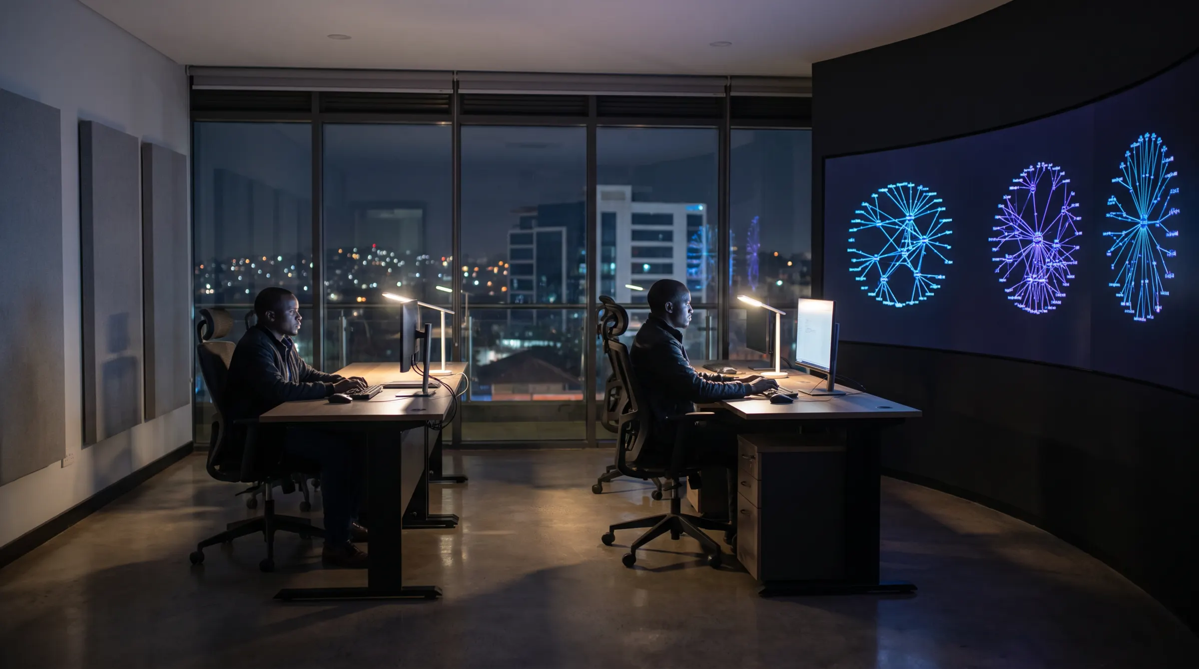 Two engineers in a network operations centre